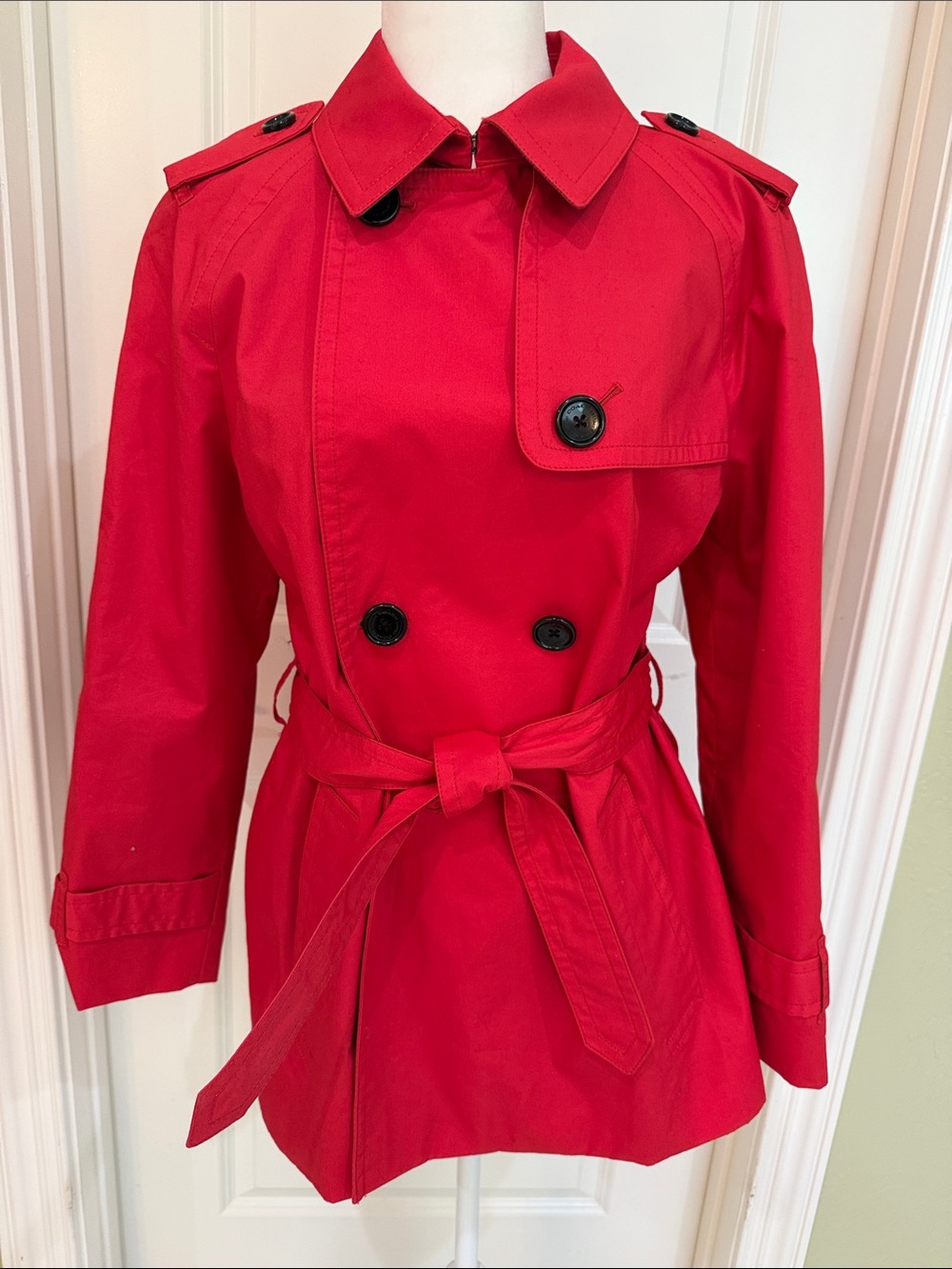 Coach Red Trench Coat Women's Double-Breasted with Tie Belt